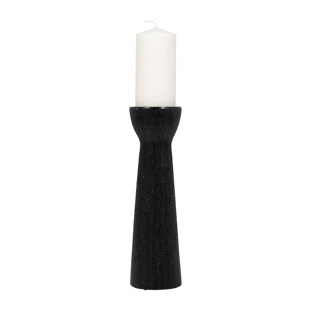 Cer, 14" Bead Candle Holder, Black. Picture 2