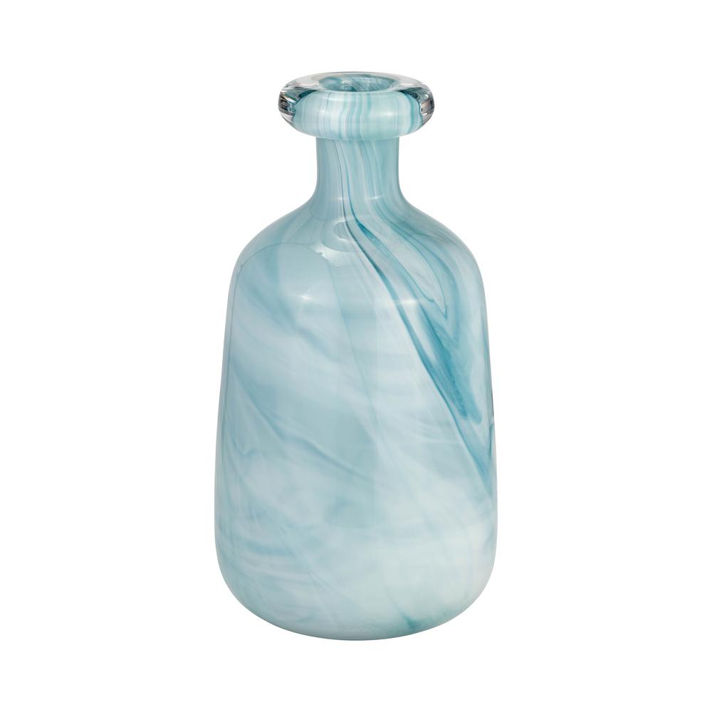 Glass, 12"h Bottle Vase, Teal. Picture 1