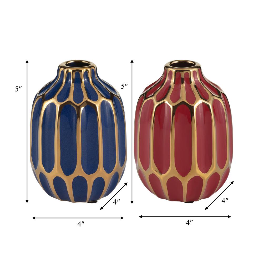 Ceramic Vase, 5"h, S/2, Navy/red. Picture 9