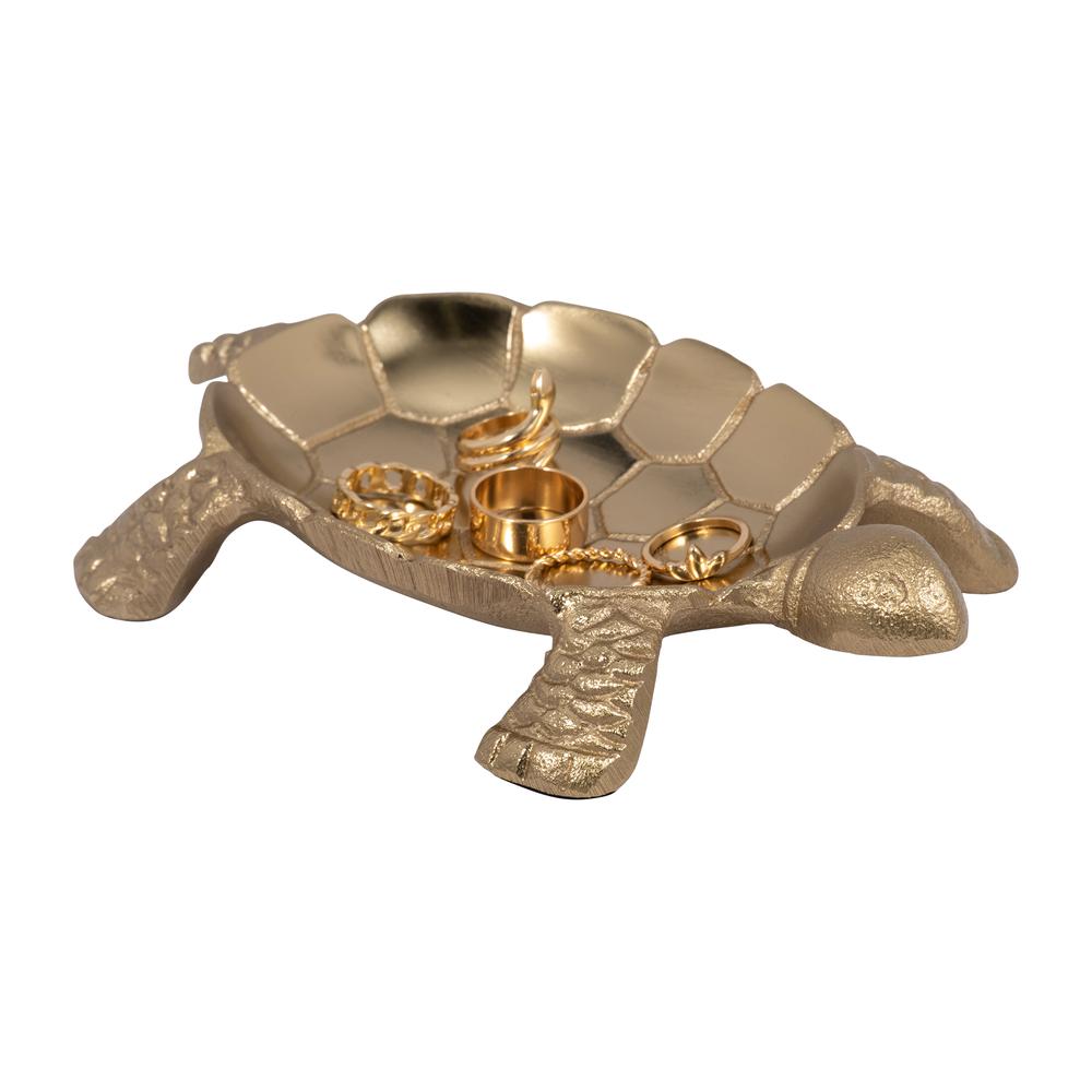 Metal, 7" Turtle Trinket Tray, Gold. Picture 5