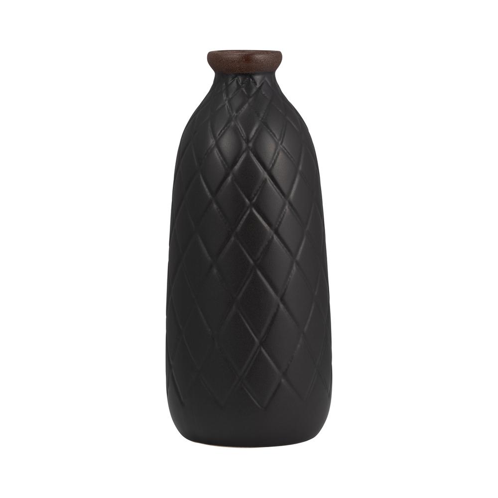 Cer, 12" Plaid Textured Vase, Black. Picture 2
