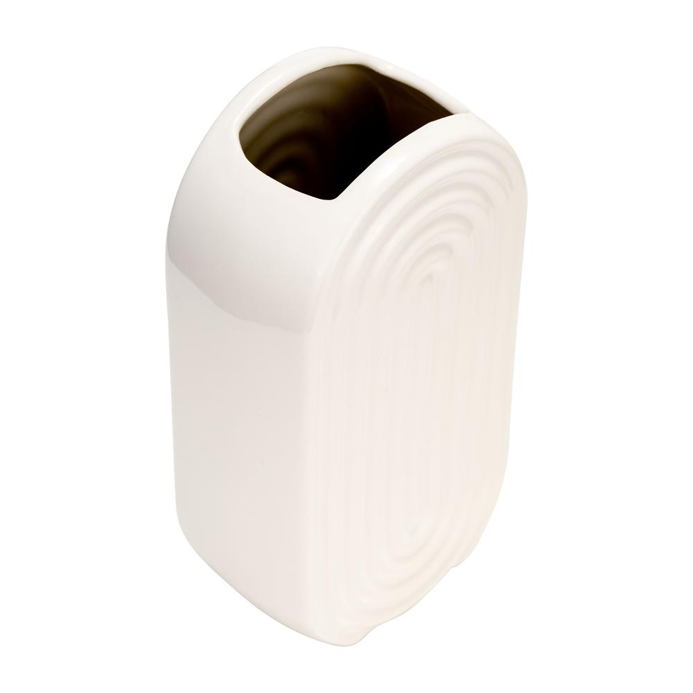 Cer, 9" Oval Ridged Vase, White. Picture 5