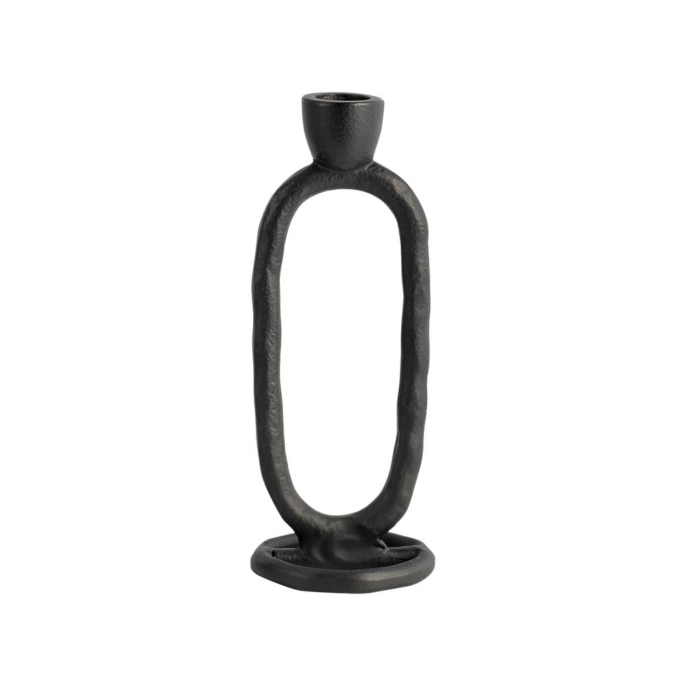 Metal, 8" Open Oval Taper Candleholder, Black. Picture 1