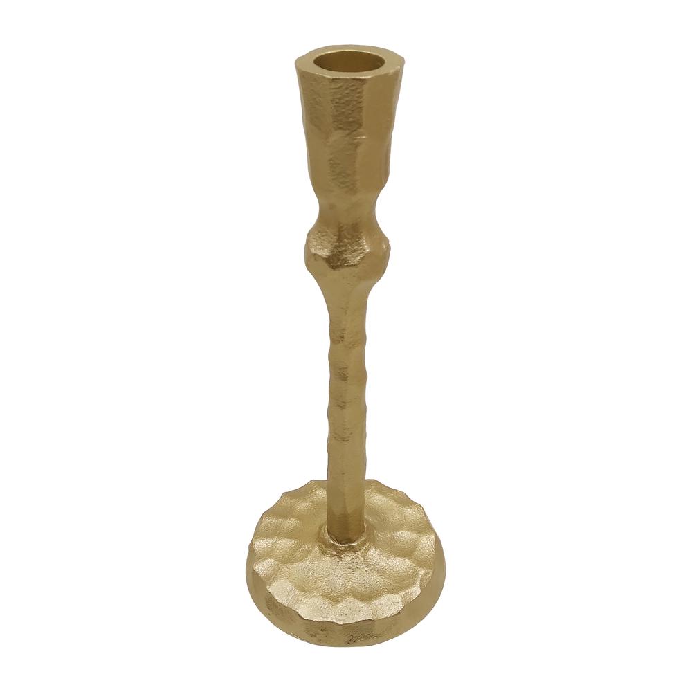 Metal, 9" Hammered Taper Candleholder, Gold. Picture 1