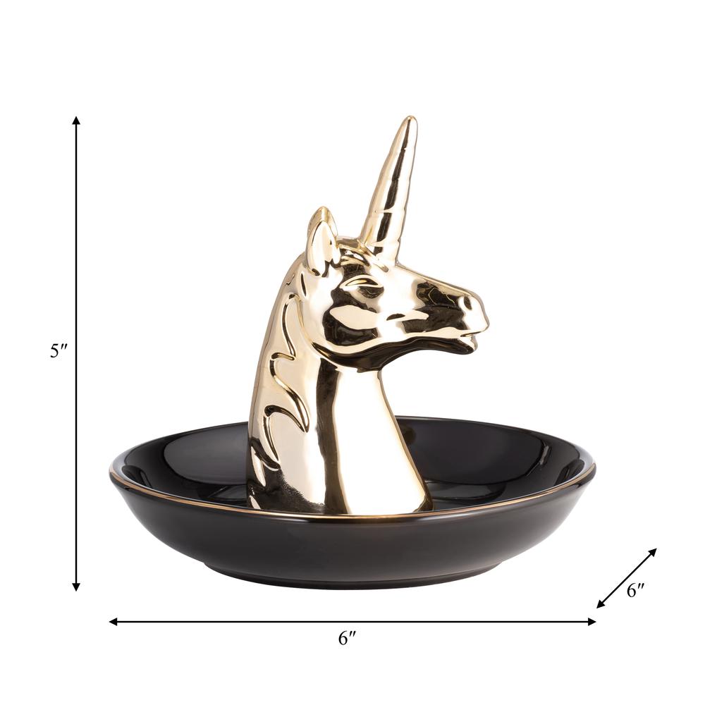 Ceramic 6" Unicorn Trinket Tray, Black/gold. Picture 3
