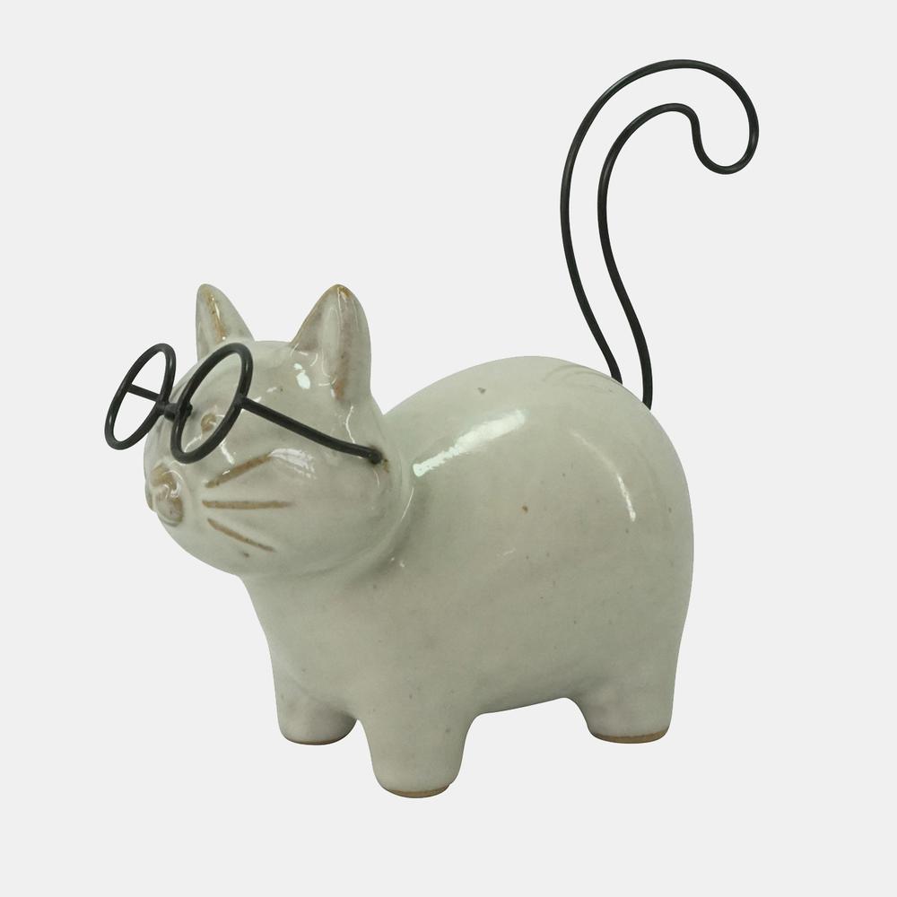 Cer, 6" Standing Kitty, White/black. Picture 1