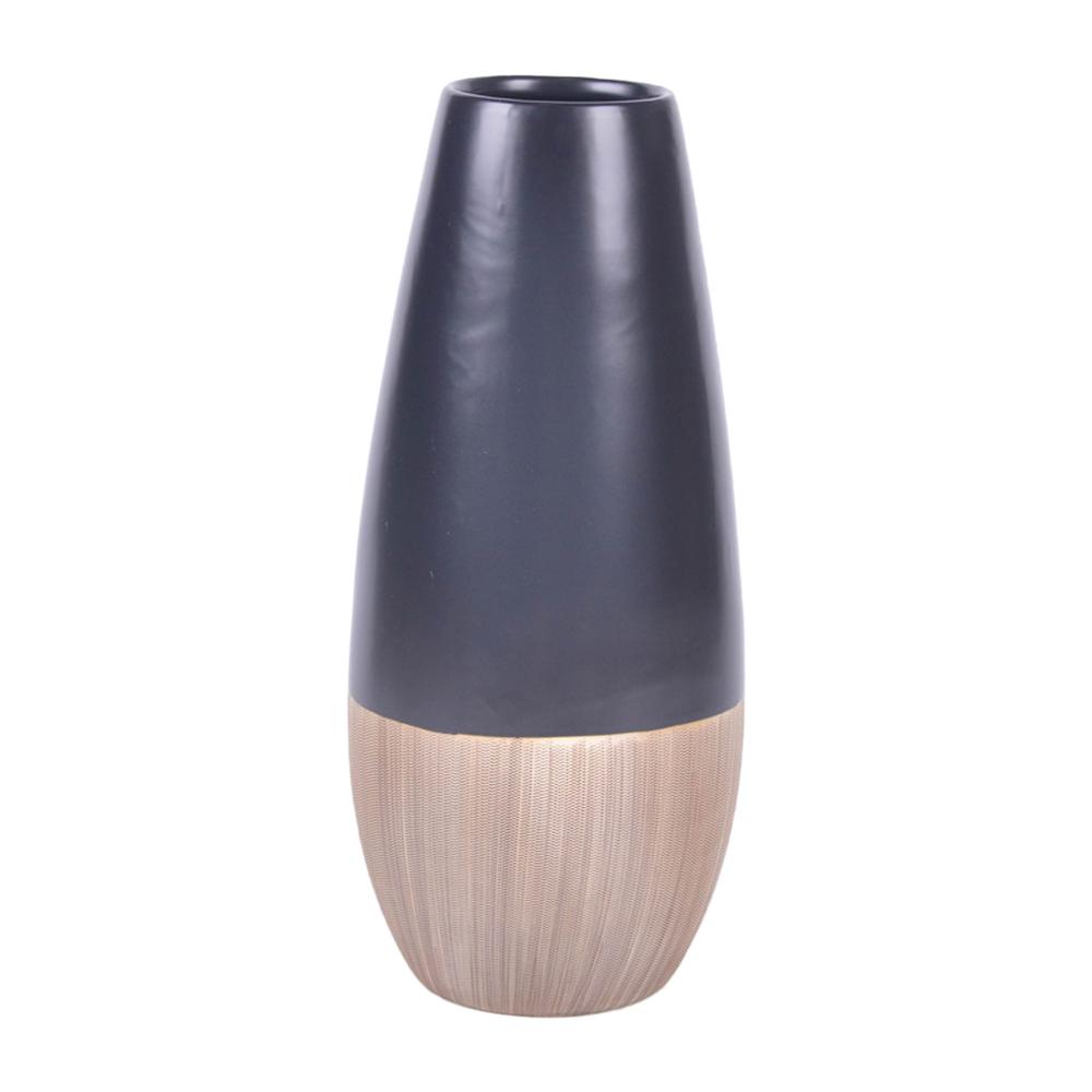 Cer, 17"h 2-tone Vase, Creme/black. Picture 1