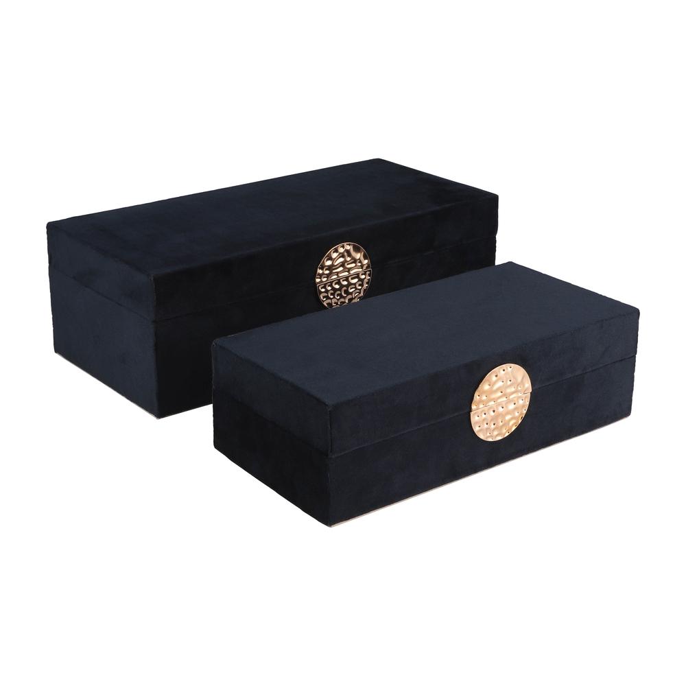 Wood, S/2 10/12" Box W/ Medallion, Navy/gold. Picture 1