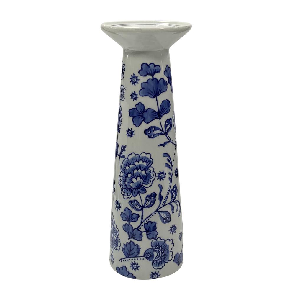 Porc, 12" Chinoiserie Floral Candle Holder, Blue/w. Picture 1