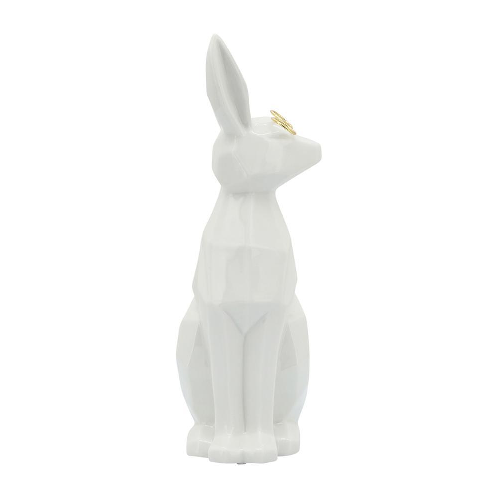 Cer, 11"h Sideview Bunny W/ Glasses, White/gold. Picture 3