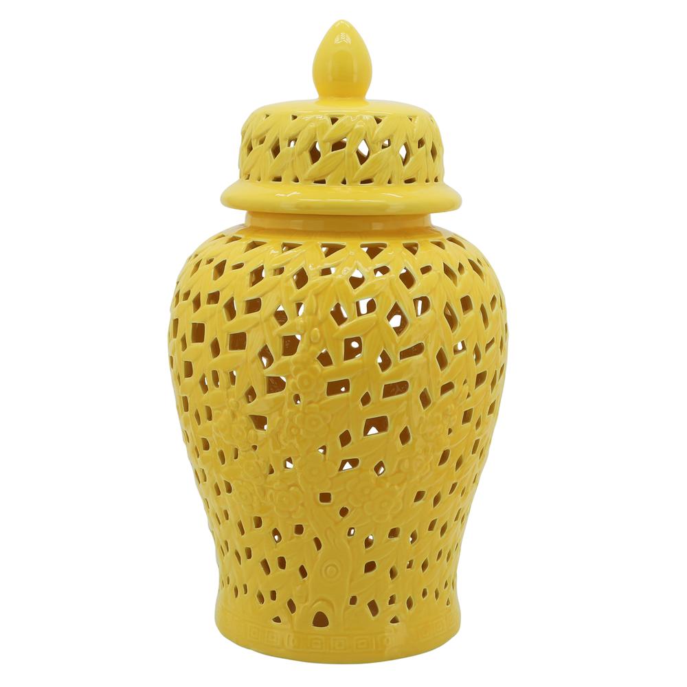 Pierced Yellow Temple Jar 24". Picture 1