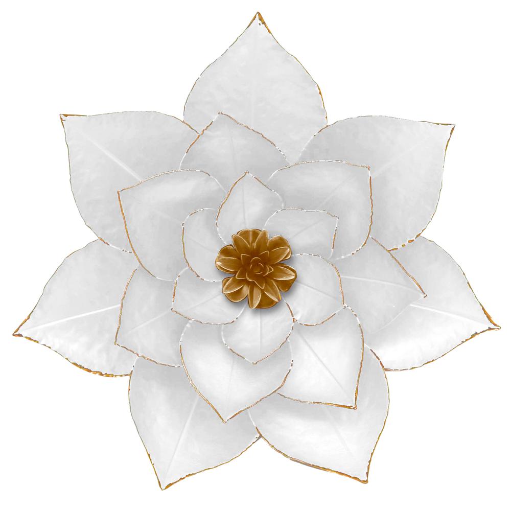 Metal 19" Lotus Wall Deco, White/gold. Picture 1