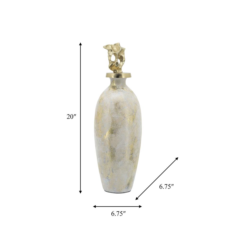 Glass, 20"h Metal Vase Tribal Topper,  White/gold. Picture 8