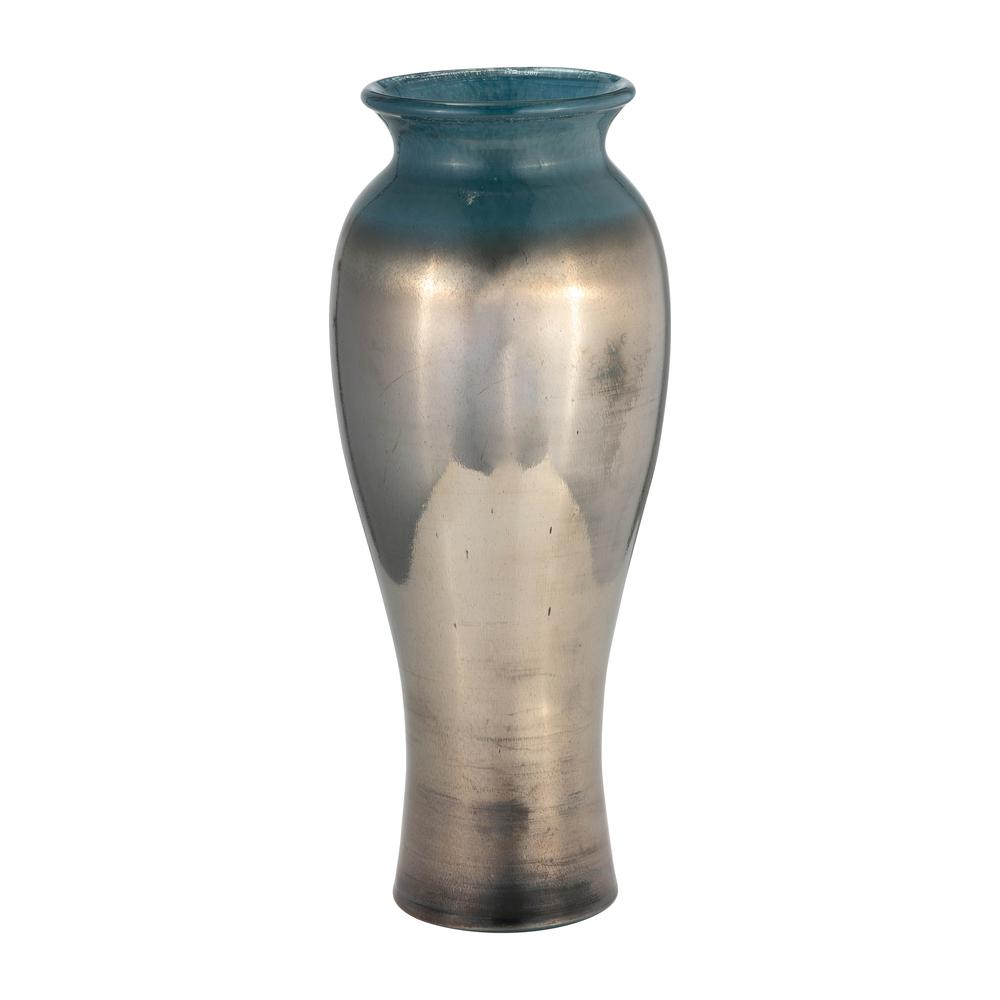 Glass, 16"h Olpe Vase, Teal. Picture 2