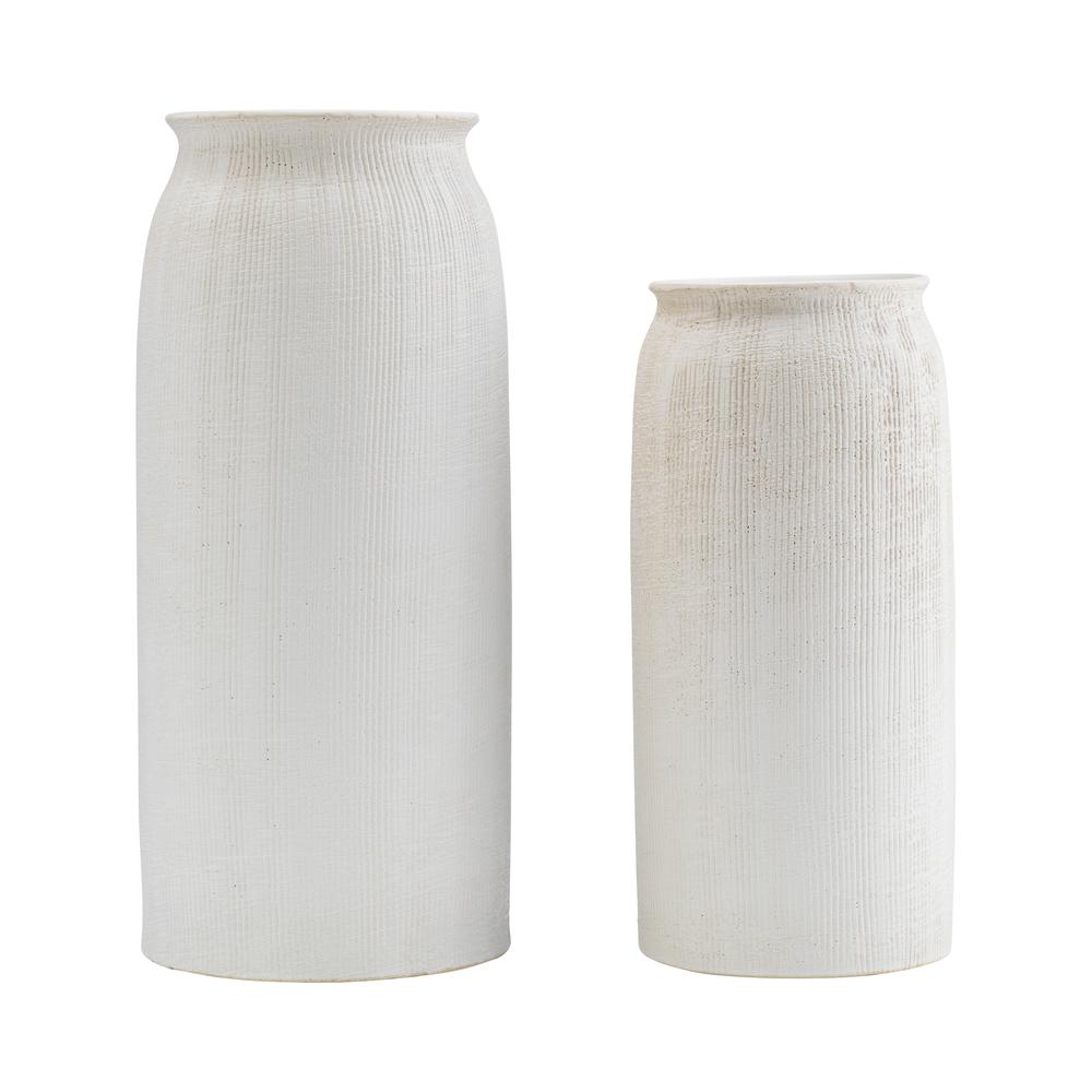 Cer, 13"h Ridged Vase, White. Picture 6