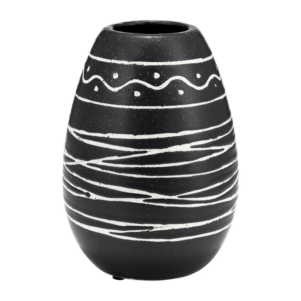 Cer, 8"h Tribal Vase, Black/white. Picture 3