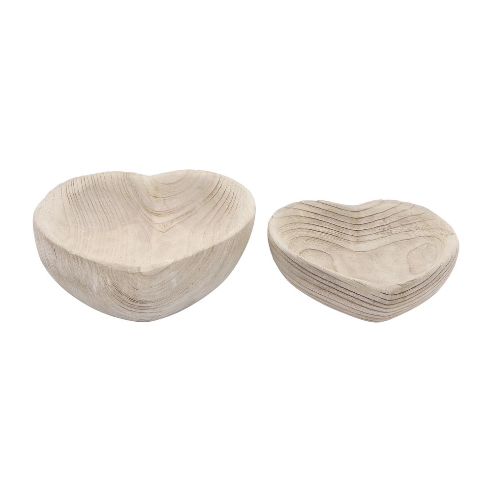 Wood, S/2 9/10" Heart Bowls, Natural. Picture 2