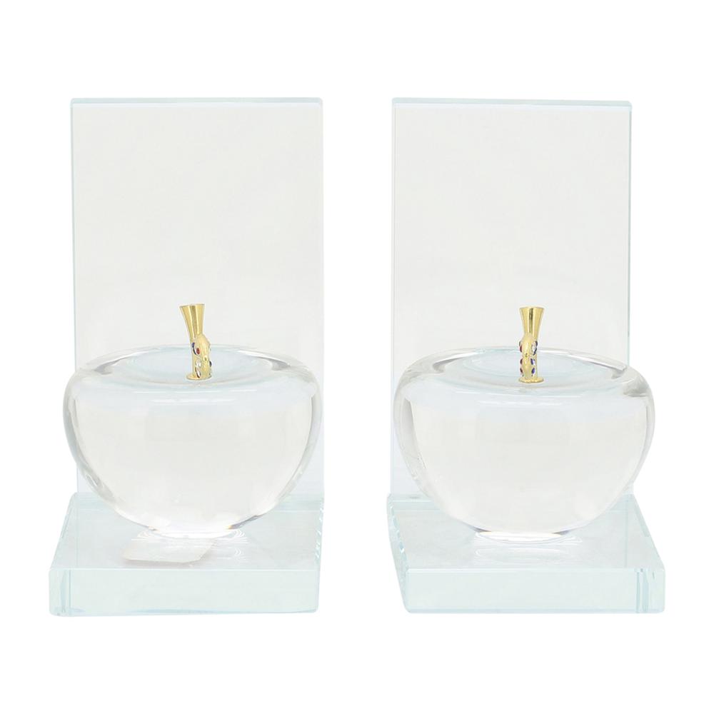 S/2 Crystal Apple Bookends, Clear. Picture 4