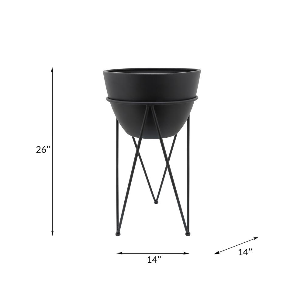 Metal 14" Planter In Stand, Black. Picture 3