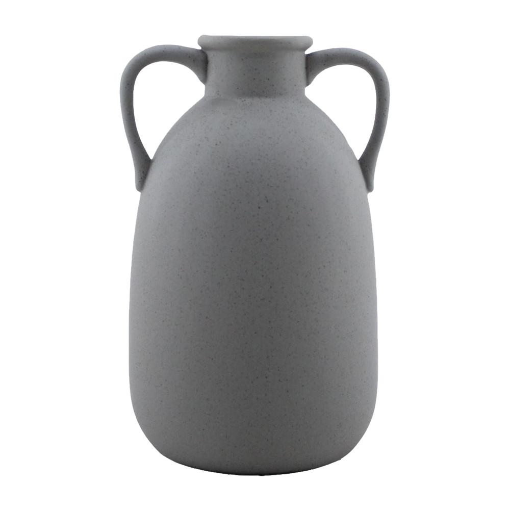 Cer, 10"h Eared Vase, Gray. Picture 1