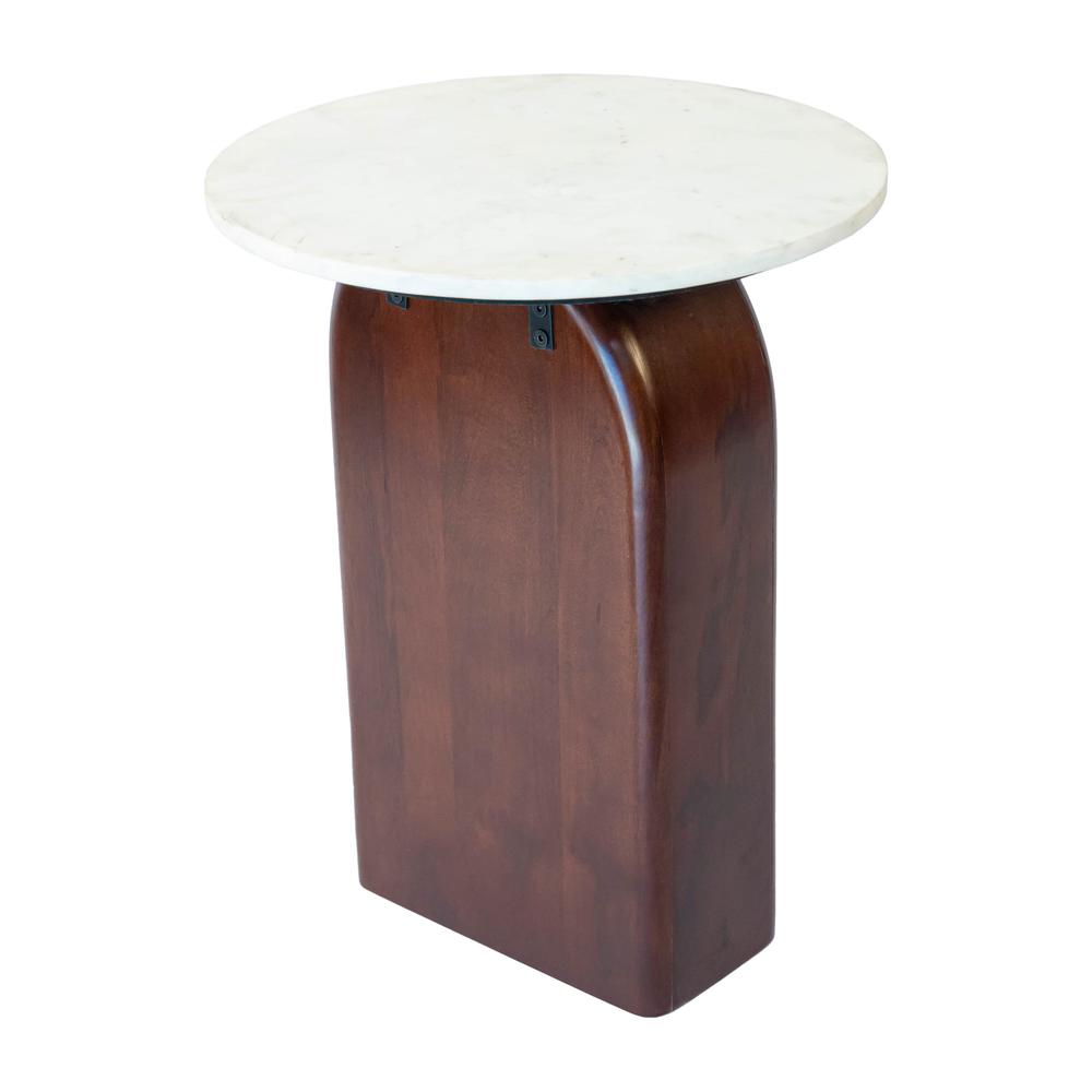 Marble/wood,18"dx23"h Round Side Table,walnut/wht. Picture 1