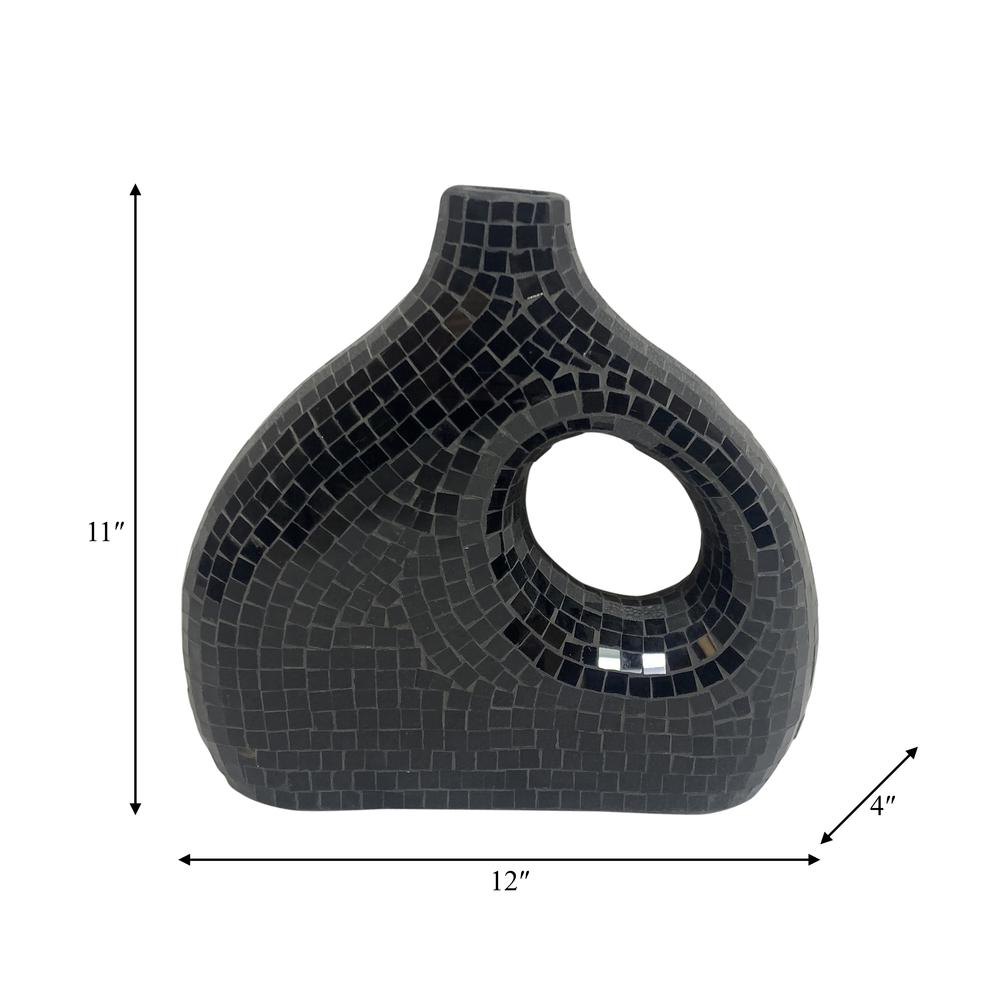 Ecomix, 11" Mosaic Vase, Black. Picture 2
