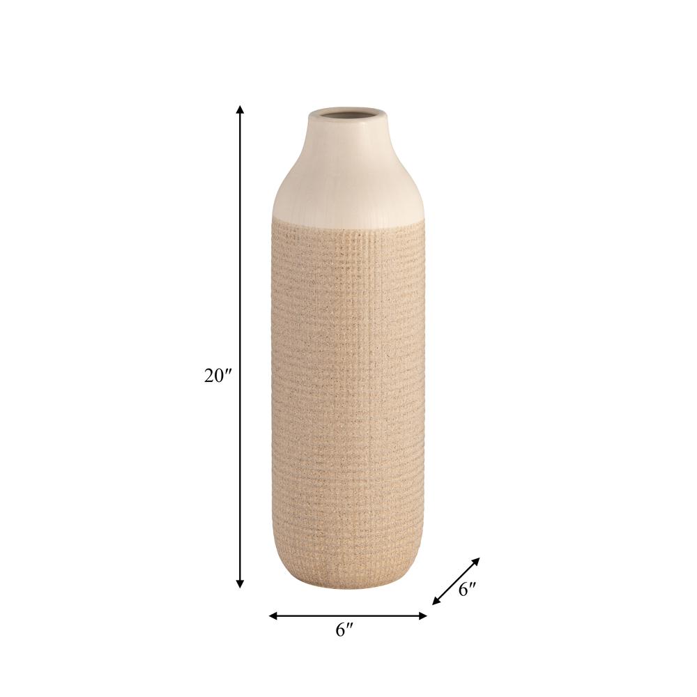 Cer, 20" 2-tone Vase, White/tan. Picture 7