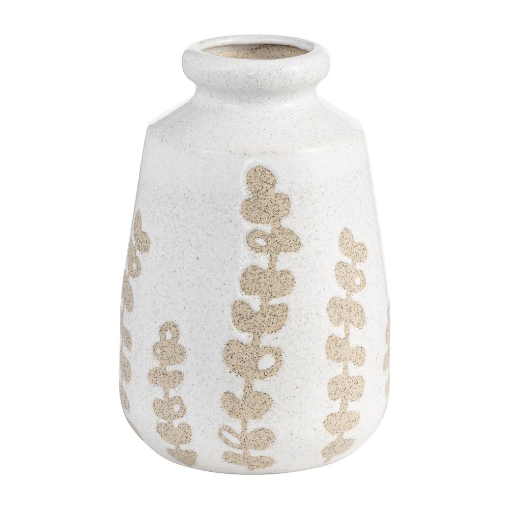 Cer, 10"h Botanical Vase, Ivory. Picture 1