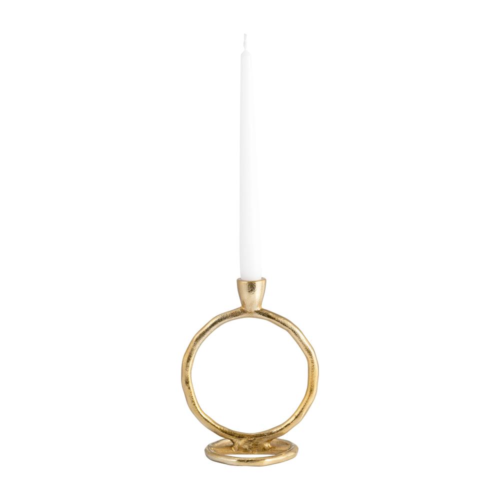 Metal, 8" Round Ring Taper Candleholder, Gold. Picture 4