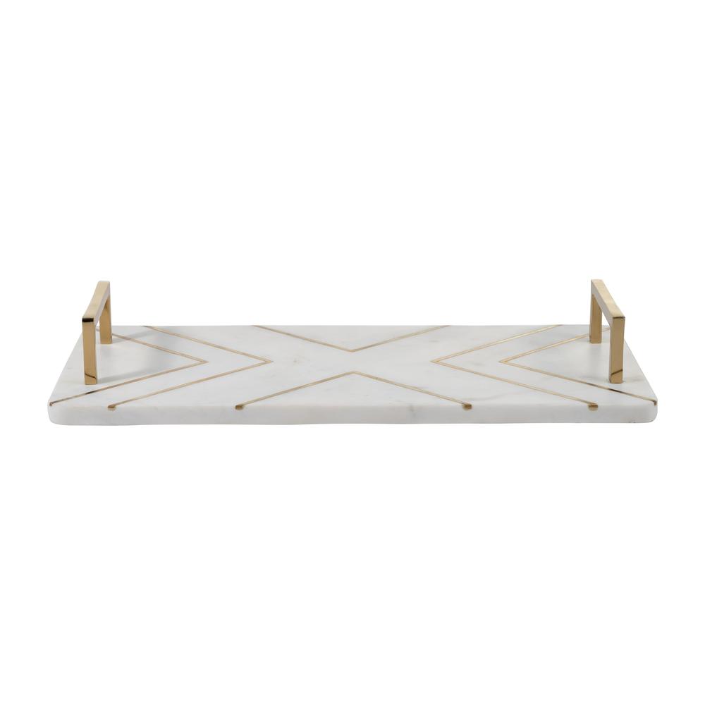 Marble,2"h,tray W/handles,white/gold. Picture 1