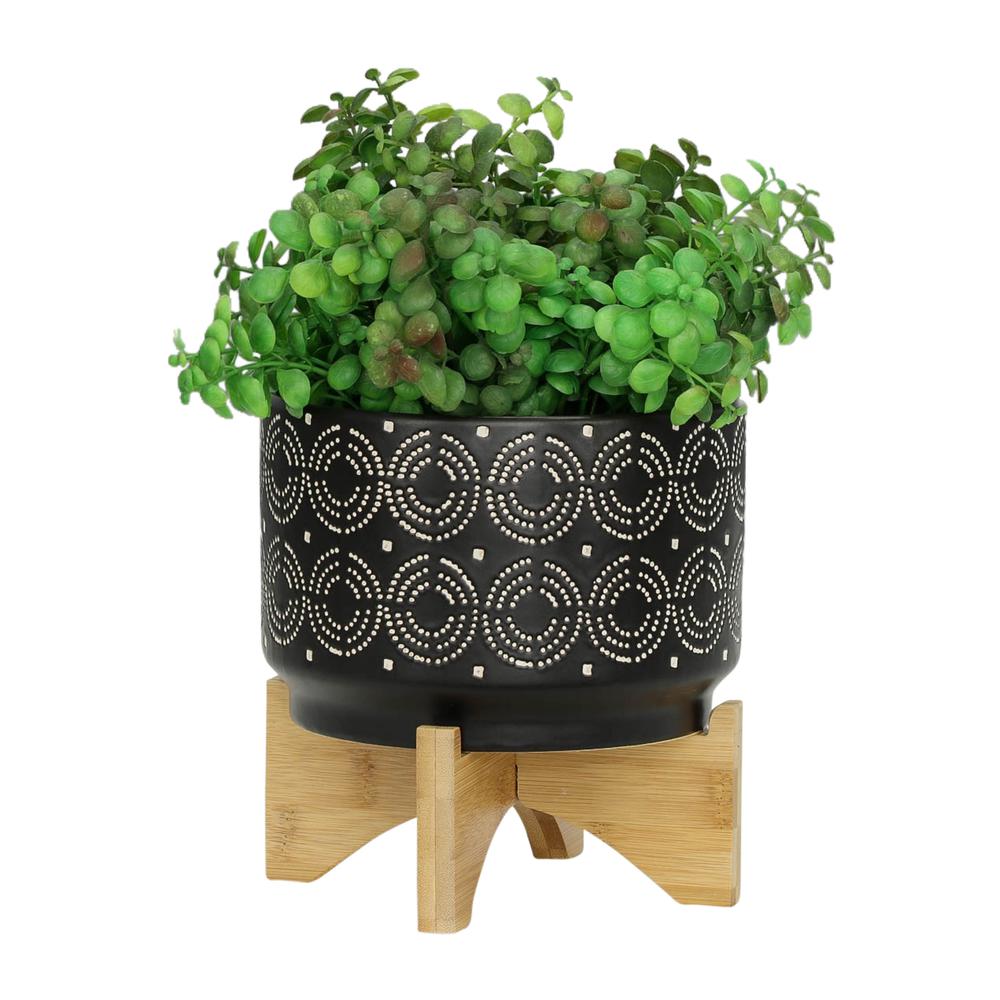 7" Swirl Planter On Stand, Black. Picture 4