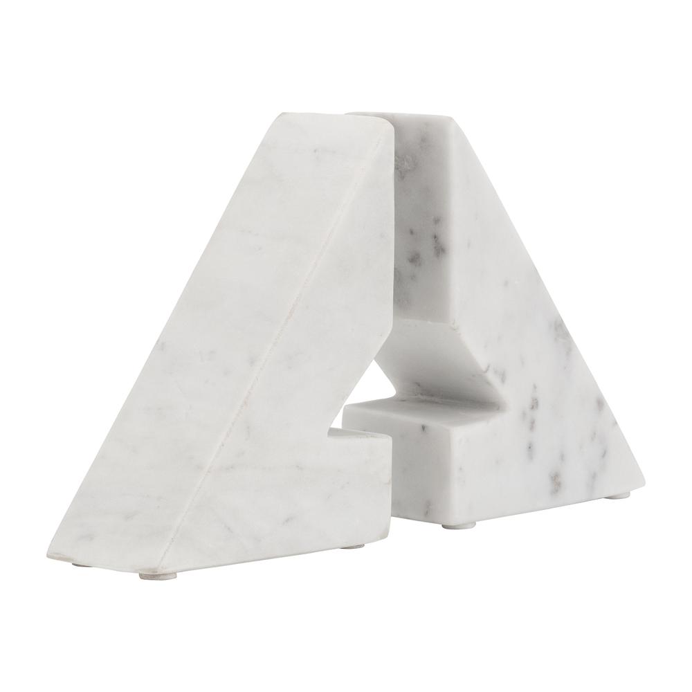 Marble, S/2 6"h Right Triangle Bookends, White. Picture 3