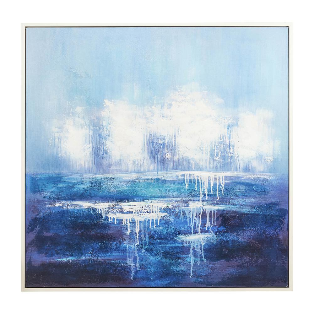 48x48 Handpainted Abstract Canvas, Blue/white. Picture 1