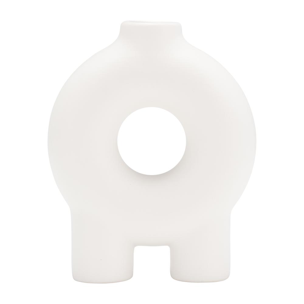 Cer,7",donut Footed Vase,white. Picture 1
