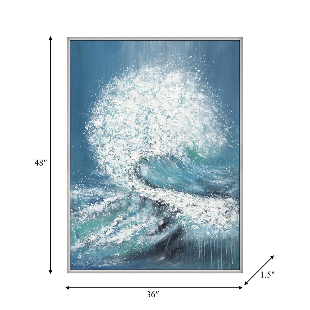 36x48 Handpainted Waves Canvas, Aqua. Picture 2