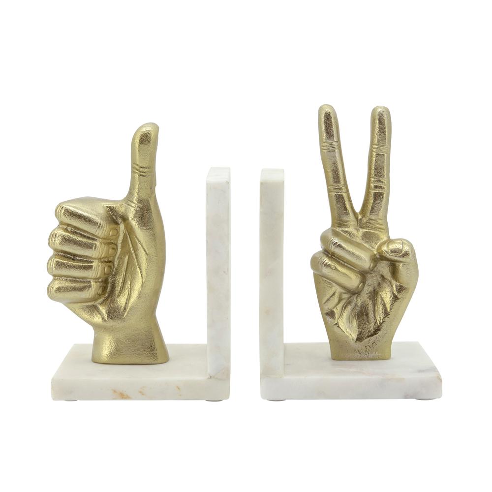 S/2 Hand Sign Bookends, Gold. Picture 3