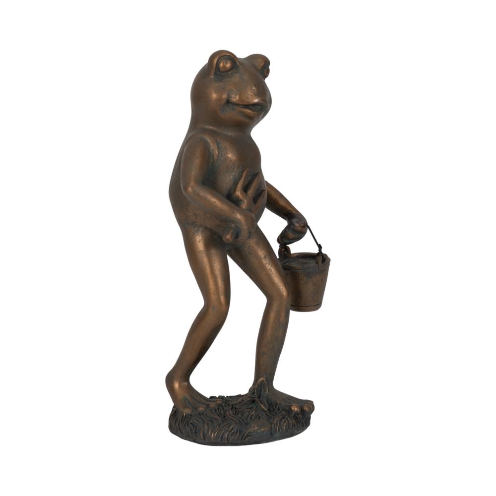 11" Gardening Frog, Bronze. Picture 2