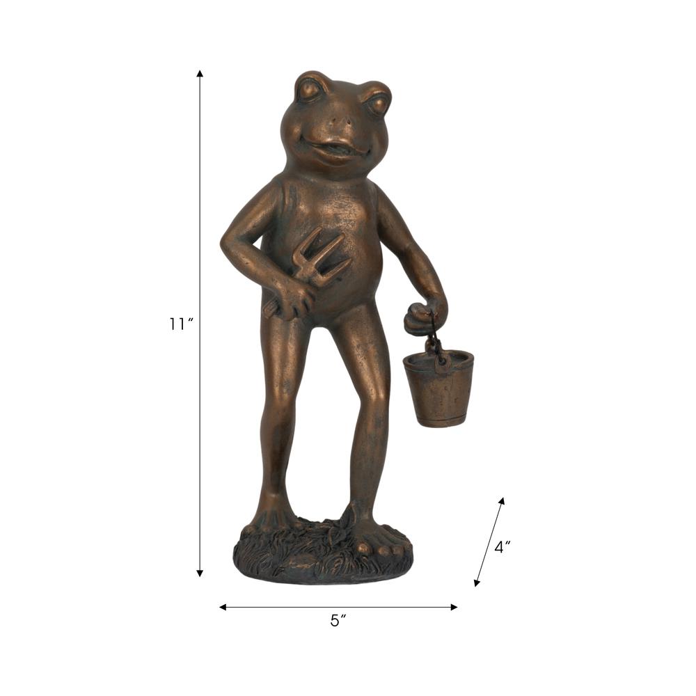 11" Gardening Frog, Bronze. Picture 9