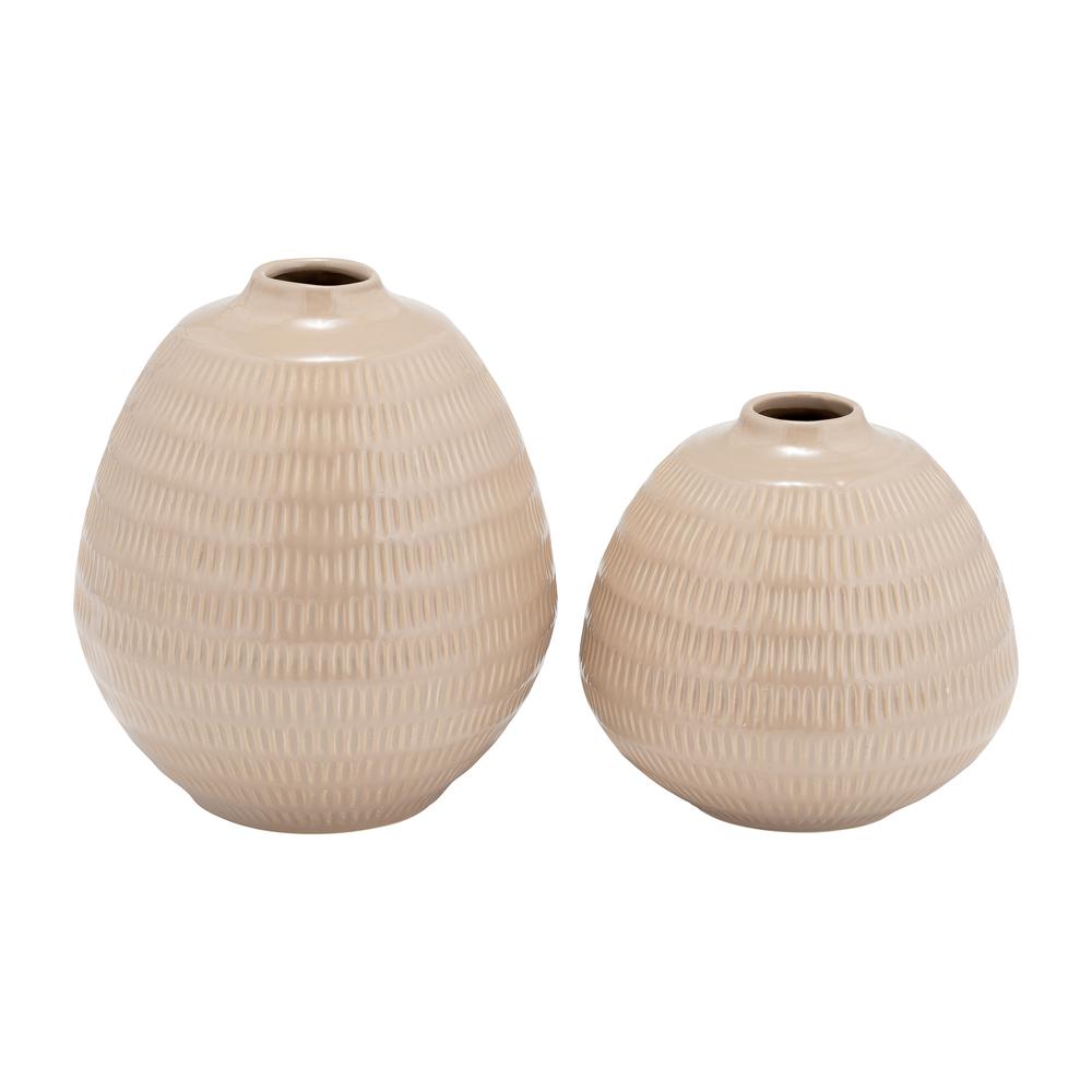 Cer,6",stripe Oval Vase,irish Cream. Picture 8