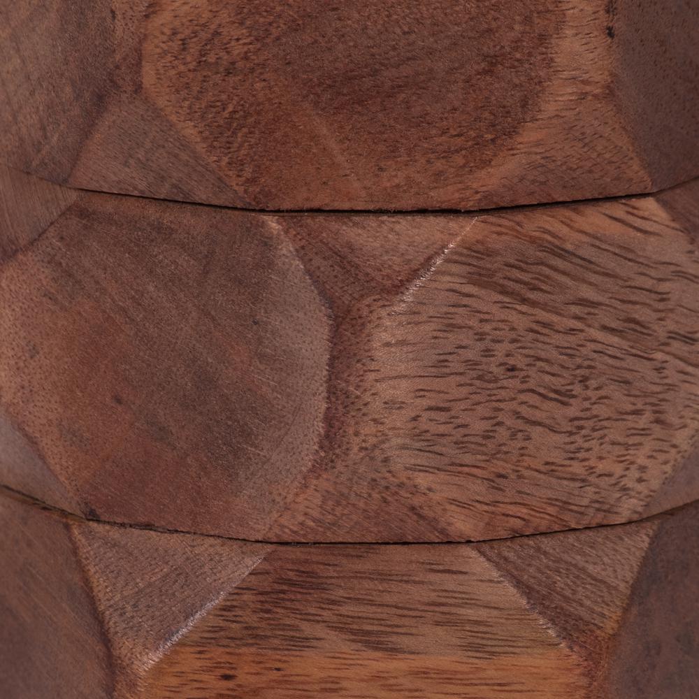 Wood, 12" Stacked Hexagon Pillar Hurricane, Brown. Picture 4