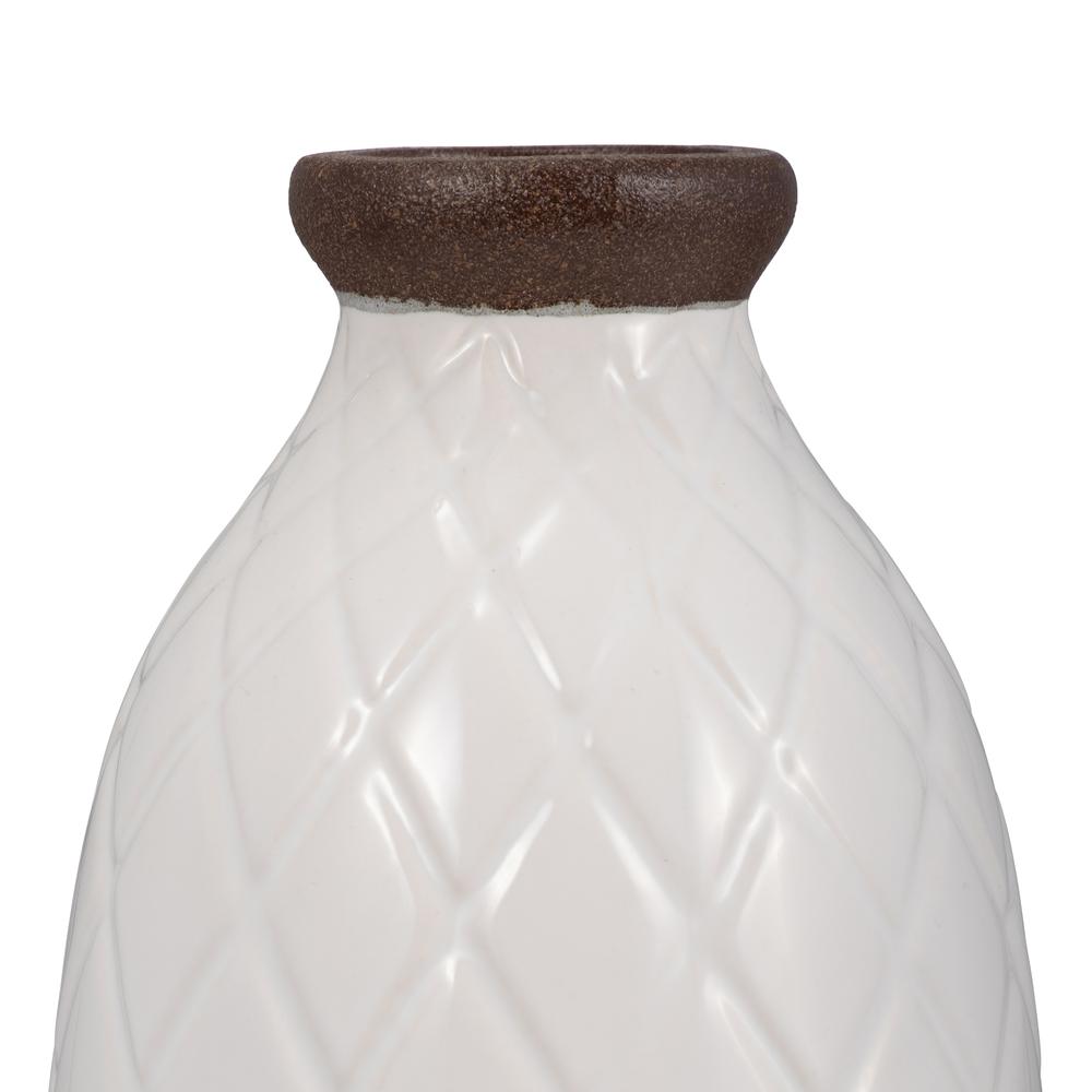 Cer, 12" Plaid Textured Vase, White. Picture 4