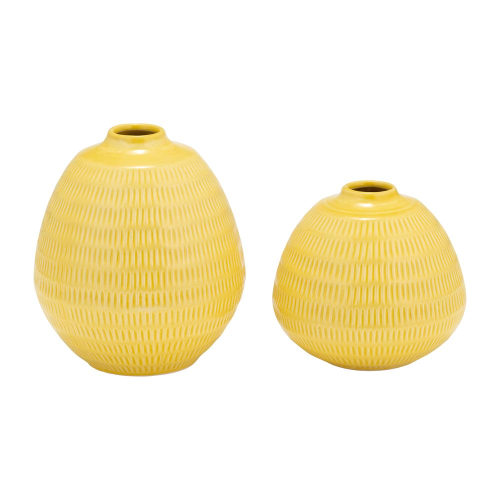 Cer,7",stripe Oval Vase,yellow. Picture 8