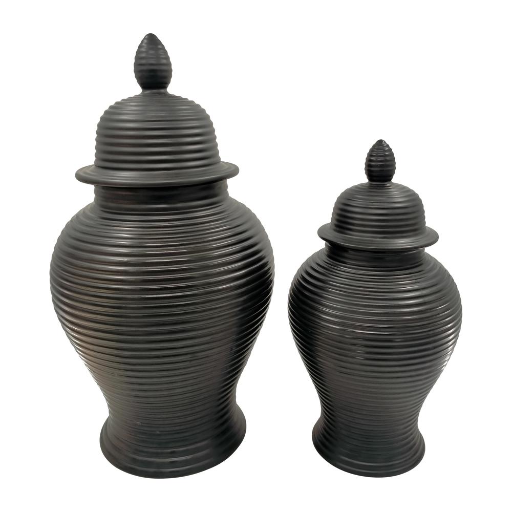 Cer, 24" Ribbed Temple Jar, Black. Picture 2
