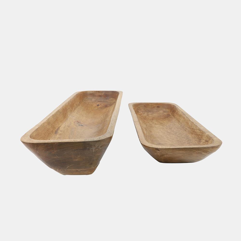 Wood, S/2 23/30 Rectangular Bowls, Brown. Picture 3