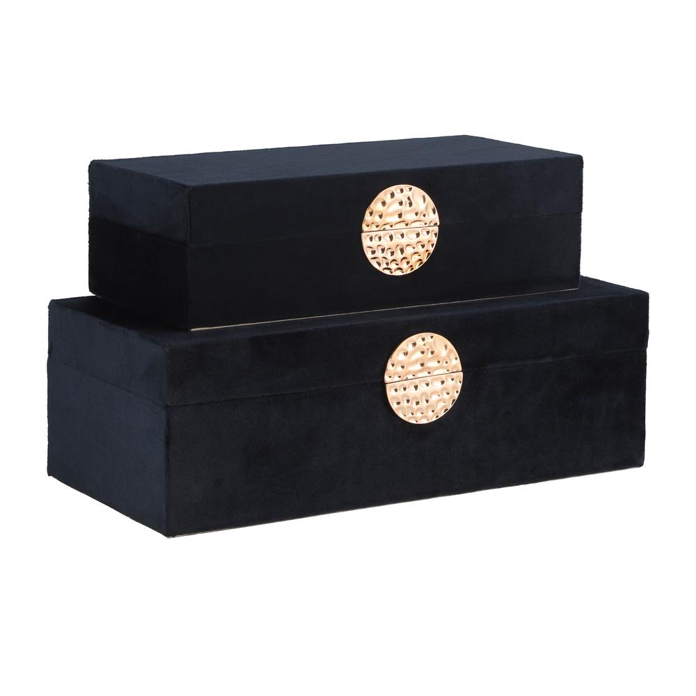 Wood, S/2 10/12" Box W/ Medallion, Navy/gold. Picture 5