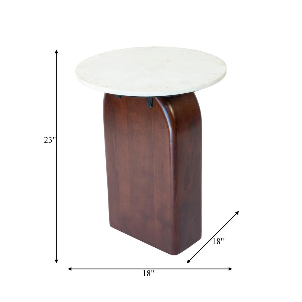 Marble/wood,18"dx23"h Round Side Table,walnut/wht. Picture 2