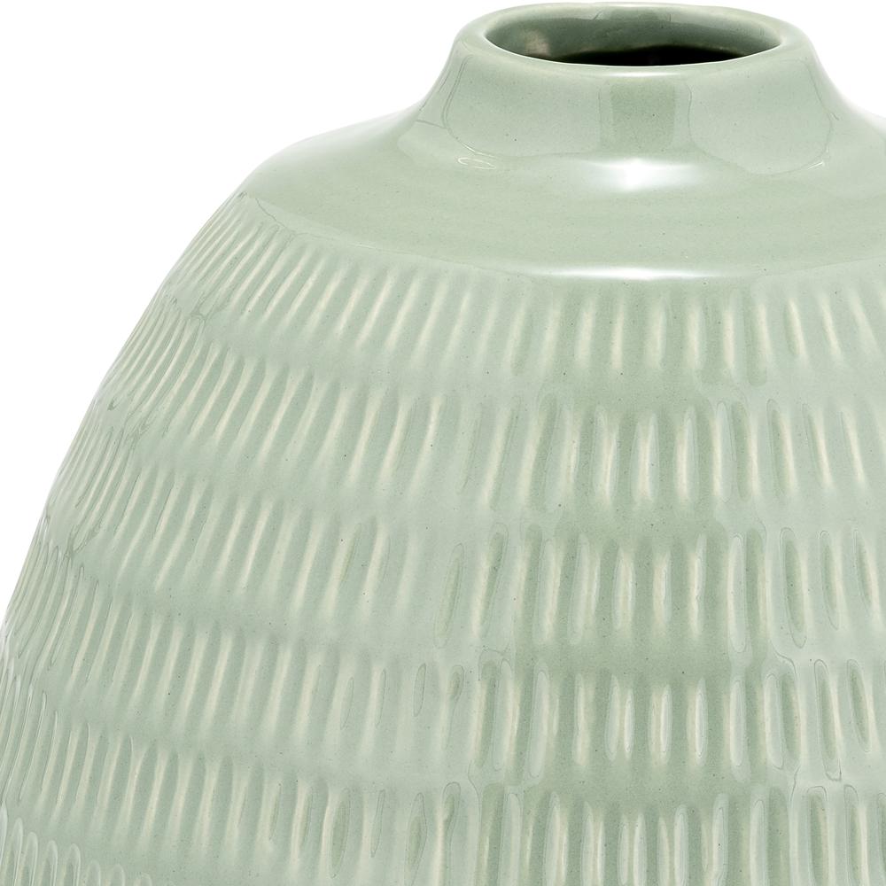 Cer,7",stripe Oval Vase,dark Sage. Picture 4