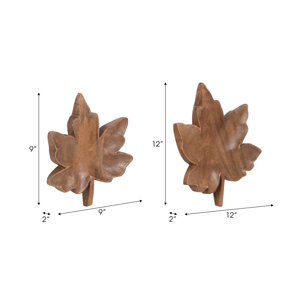 Wood, S/2 9/12" Maple Leaf Plate, Natural. Picture 8