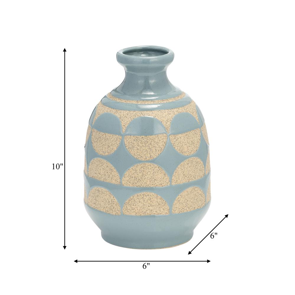 Cer, 10"h Half Circles Vase, Cameo Blue. Picture 6