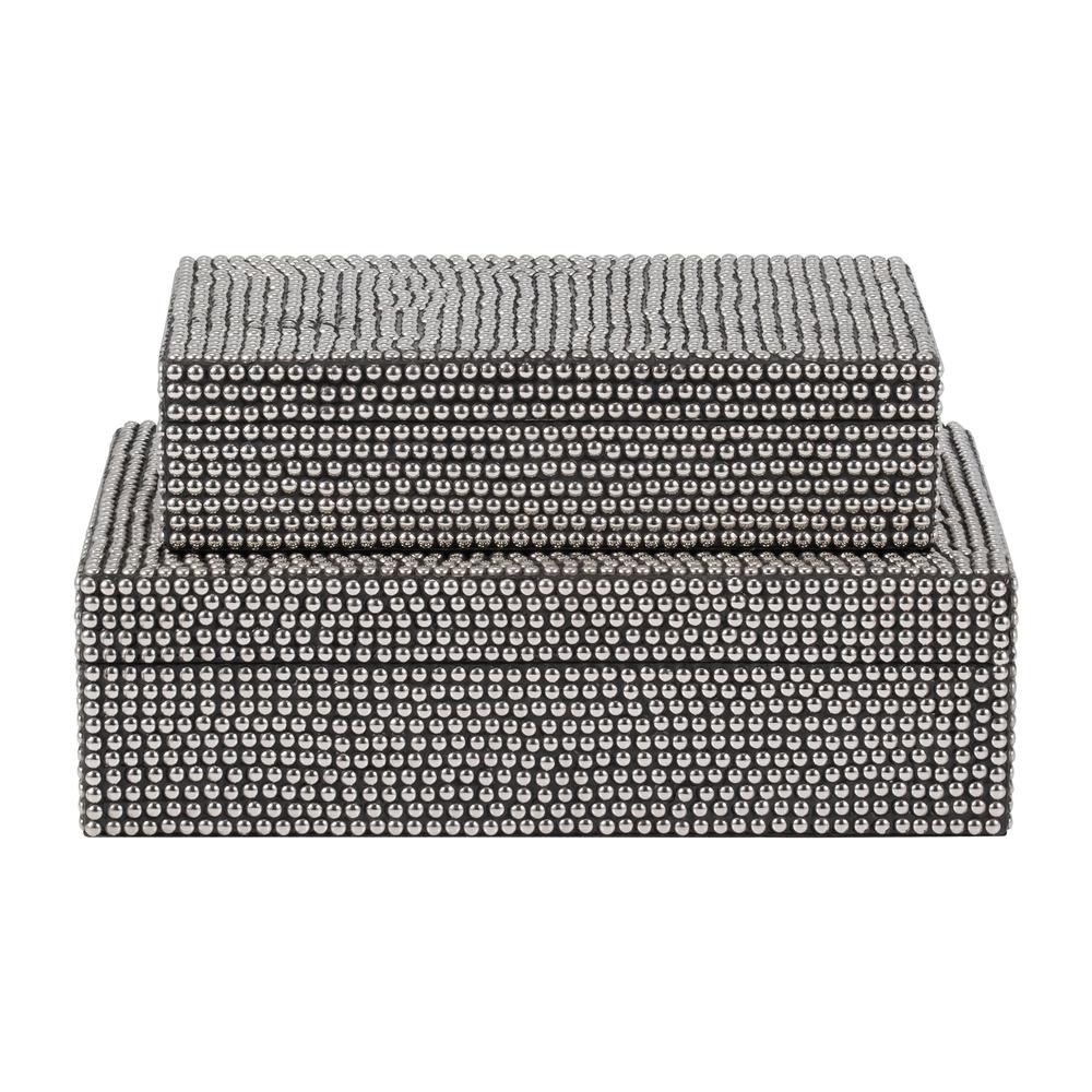 Metal, S/2 10/12" Studded Boxes, Silver/black. Picture 5